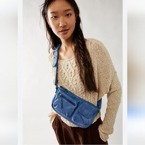 Free People Wade Leather Sling Bag-Iridescent Blue